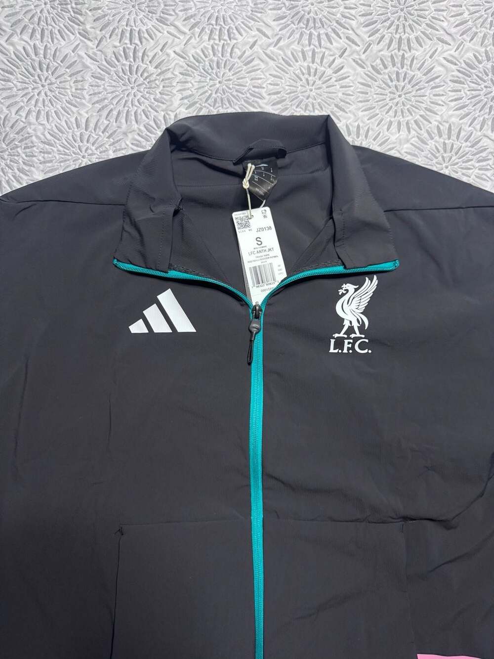 adidas Liverpool FC Anthem Jacket Black Teal Pink JZ0138 Mens Size Small